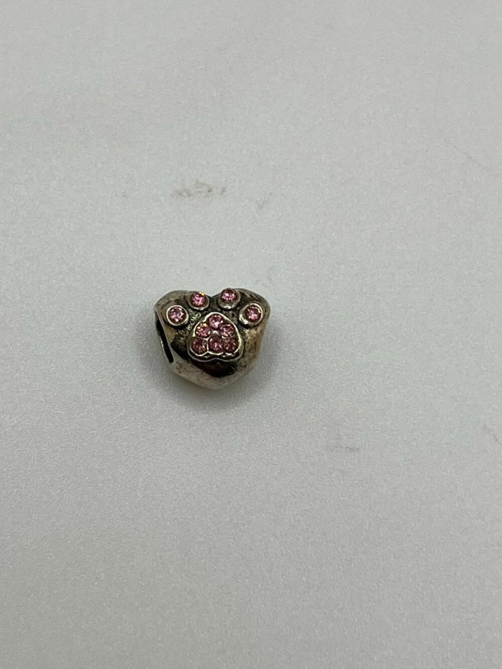 Pandora I Love My Pet Heart Paw Print Charm 925 Sterling Silver Pink CZ stones